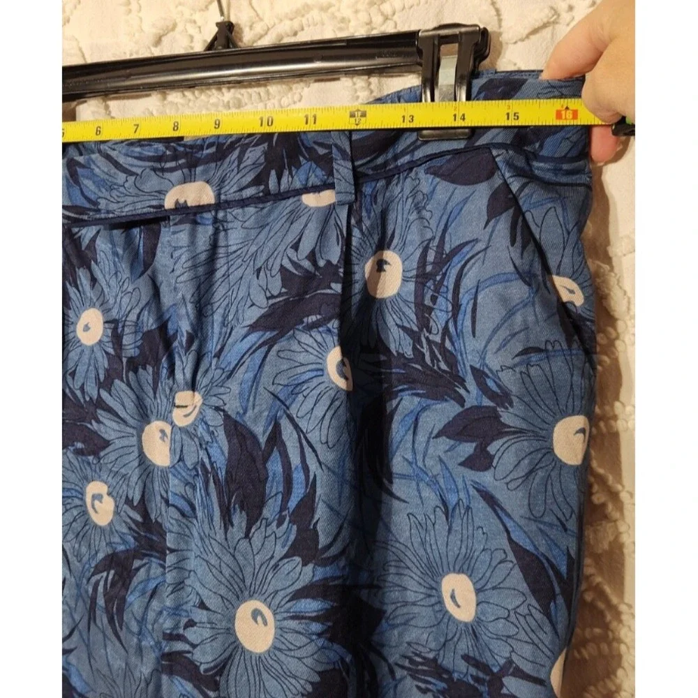 Anthropologie Elevenses‎ Womens Floral Ankle Pants Size 8 Blue Art to Wear